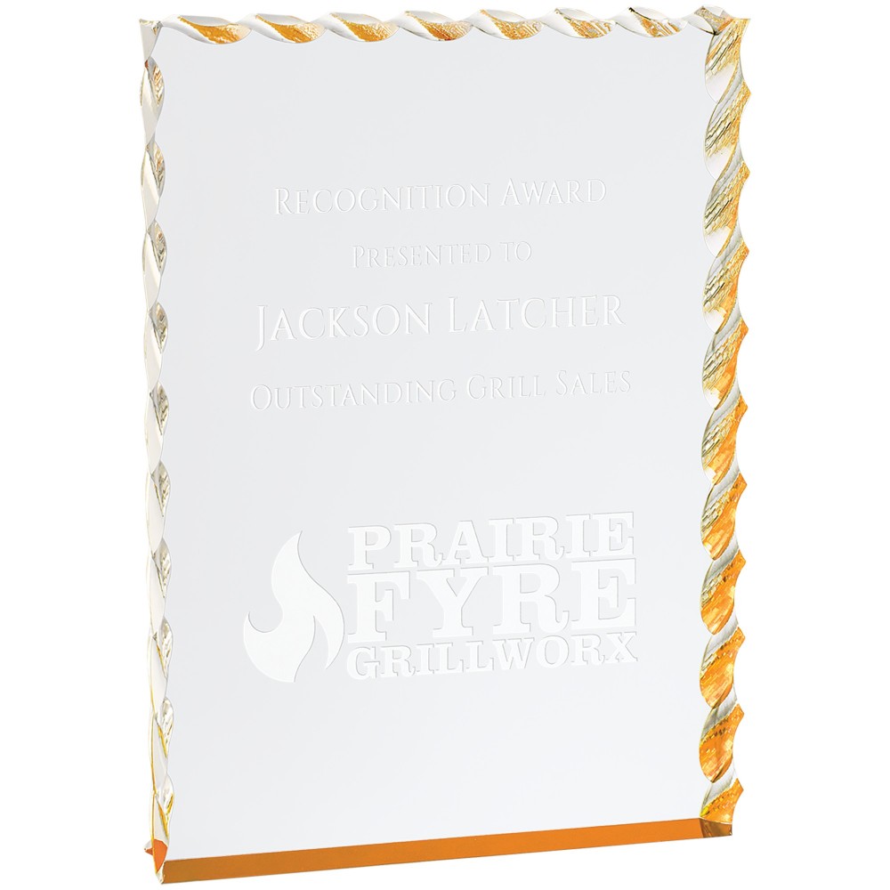 Logo Imprinted 6" x 8" Gold Wave Edge Acrylic Logo Imprinted 6" x 8" Gold Wave Edge Acrylic