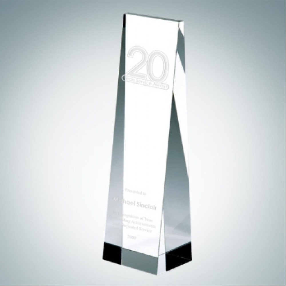 Wedge Optical Crystal Tower Award (Medium) Custom Etched Wedge Optical Crystal Tower Award (Medium) Custom Etched