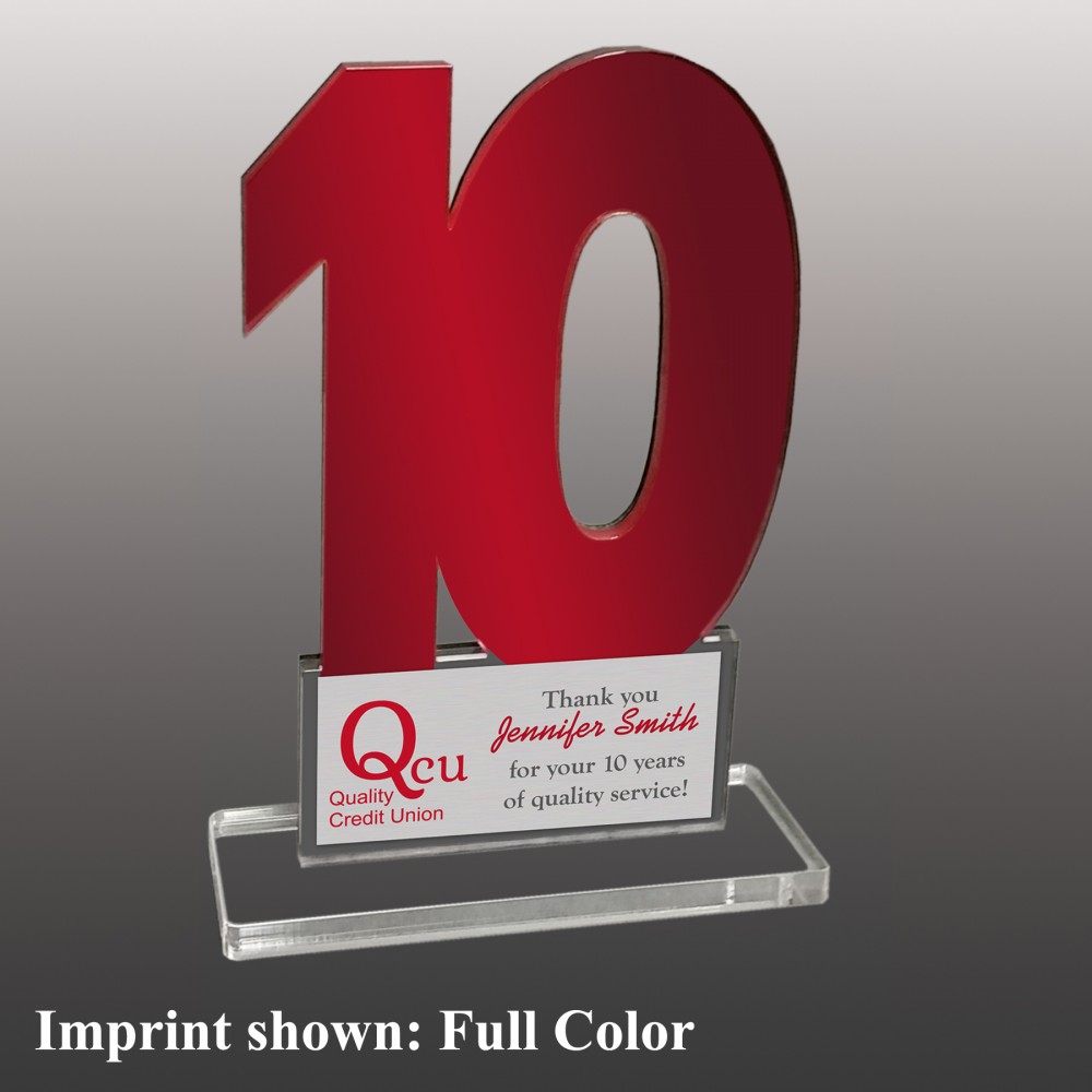 Small 10 Shaped Full Color Acrylic Award with Logo