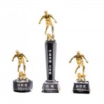 Gold-Plated Creative Soccer Boy Trophy With Crystal Base with Logo