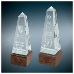 Sierra Glass Obelisk on Walnut Base Awards with Logo
