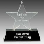 Promotional 6.75" Clear Crystal Star on Black Pedestal Base