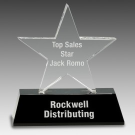 Promotional 6.75" Clear Crystal Star on Black Pedestal Base