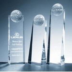 Logo Imprinted Golf Ball Tower Award - Optic Crystal (10"x2 3/4"x2")