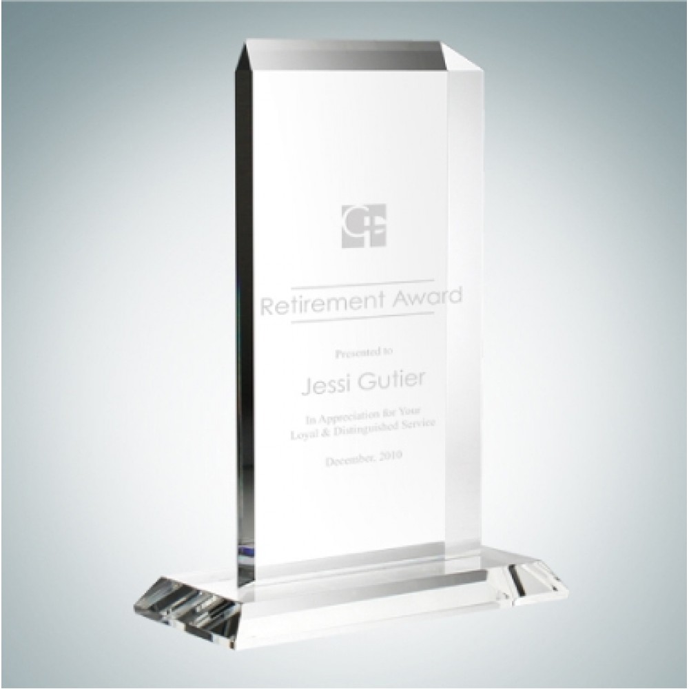 Custom Etched Vertical Rectangle Optical Crystal Award Plaque w/Base (Small) Custom Etched Vertical Rectangle Optical Crystal Award Plaque w/Base (Small)