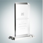 Custom Etched Vertical Rectangle Optical Crystal Award Plaque w/Base (Small)
