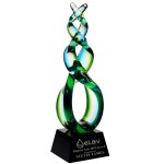 Green Double Helix Art Glass Award with Logo