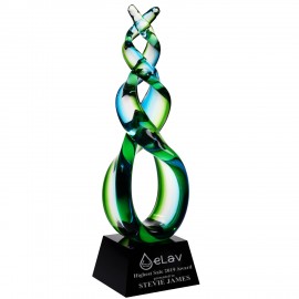 Green Double Helix Art Glass Award with Logo