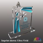 Medium Triple Hollow Star Topped Ultra Vivid Acrylic Award with Logo