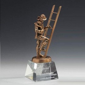 Custom Fireman w/Child - Antique Bronze/Optical 10"  Custom Fireman w/Child - Antique Bronze/Optical 10"
