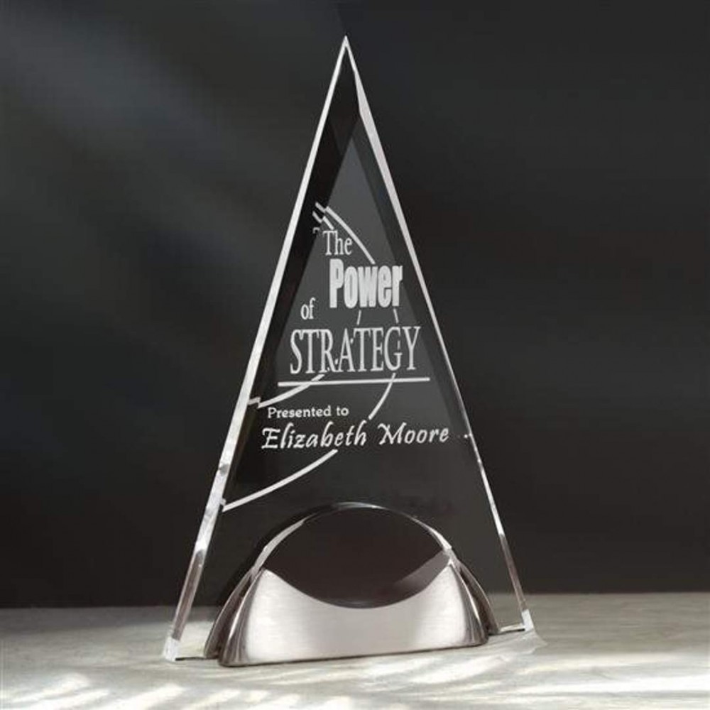 Logo Branded Pyramid Award - Acrylic/Satin Nickel 11"