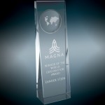Custom Etched 2 3/4" x 8 3/4" Clear Crystal Slanted Rectangle with Engraved Globe