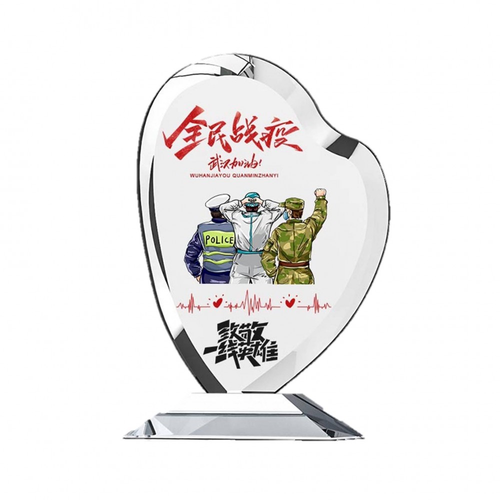 Heart Shape Crystal Award Plaque Trophy With Base with Logo