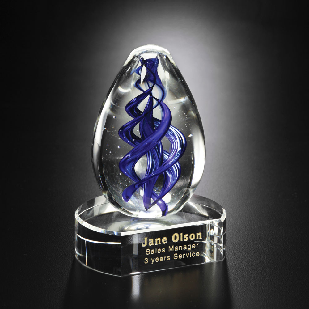 Customized Blue Swirl on Clear Base 5" Customized Blue Swirl on Clear Base 5"