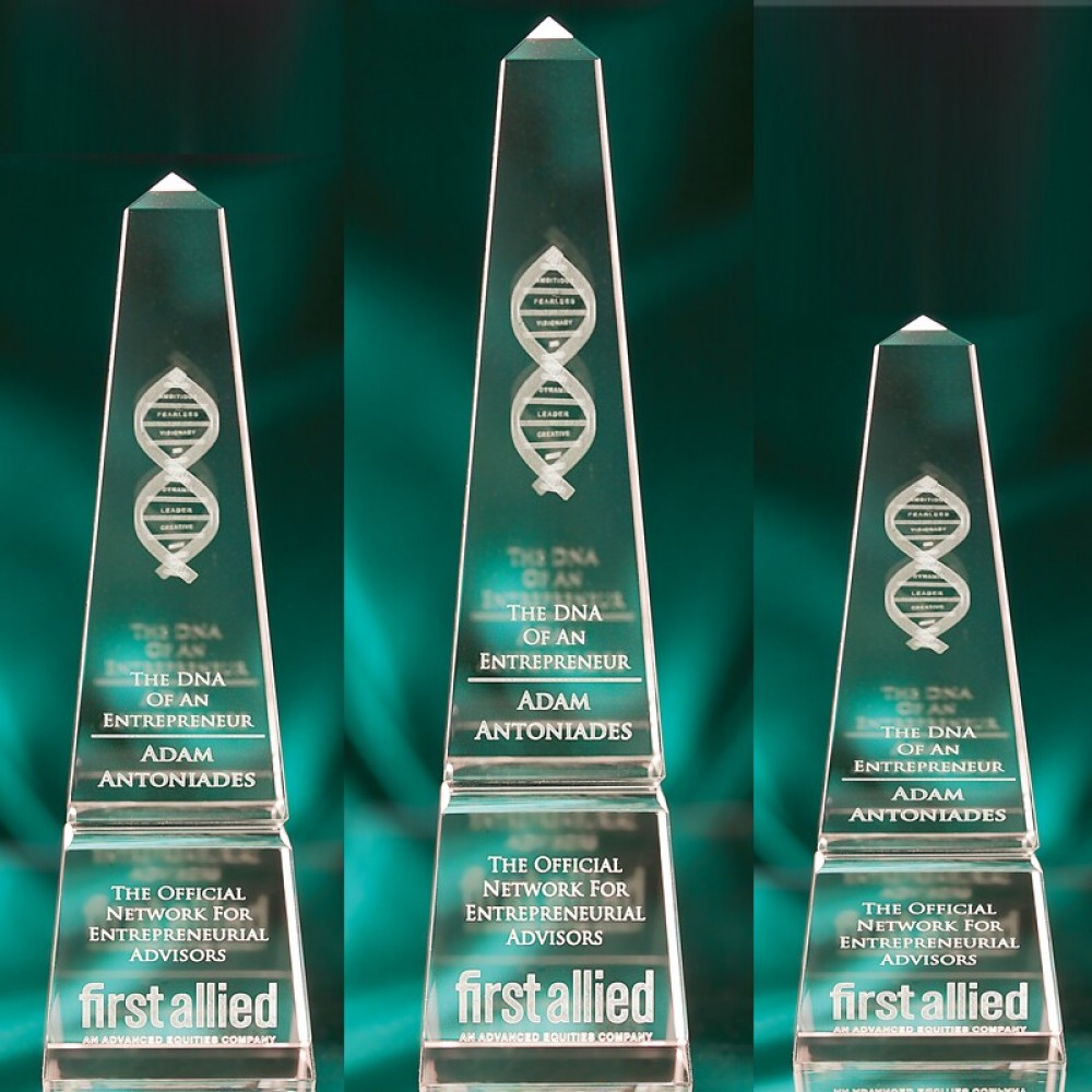 Laser-etched 12" Crystal Obelisk Award Laser-etched 12" Crystal Obelisk Award