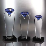 9" Crown Jewel Crystal Award w/Blue Diamond with Logo