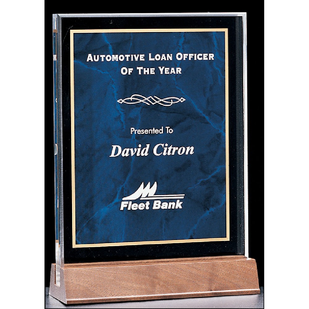 Acrylic Award with a Sapphire Marble Center 8 5/8 inch Logo Imprinted Acrylic Award with a Sapphire Marble Center 8 5/8 inch Logo Imprinted