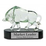 Logo Imprinted 7 1/2" Clear Art Glass Bull