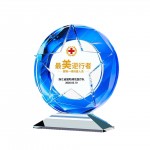 Blue Crystal Circle Award Crystal Star Trophy with Logo