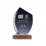 Wooden Base Creative Clear Wheat Ears Crystal Trophy with Logo