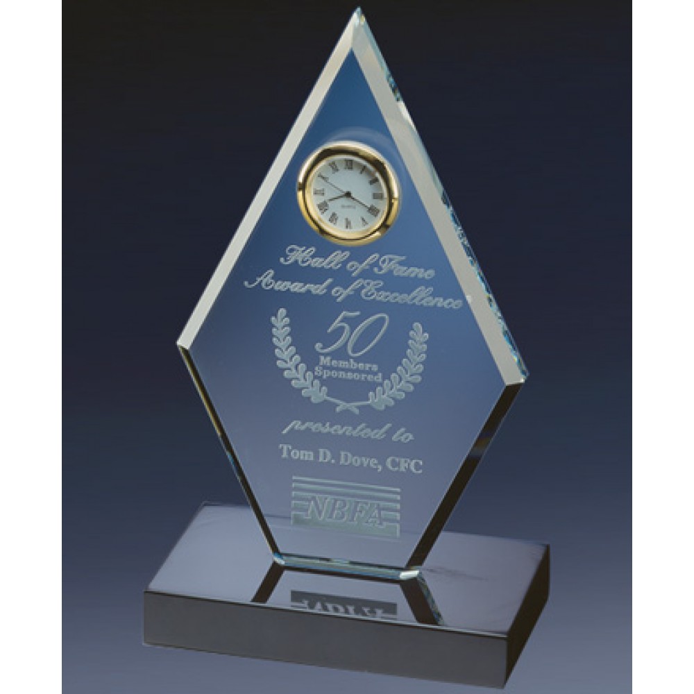 Crystal Image Diamond Award Clock with Logo