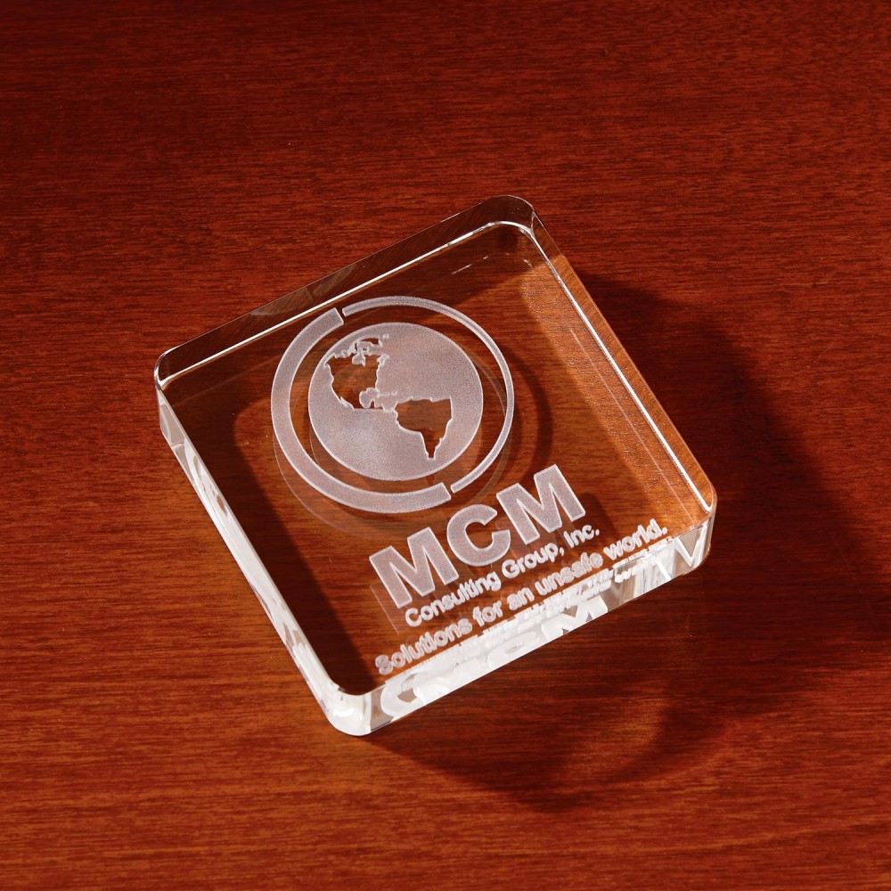 Customized 3D Crystal Square Paperweight - Small