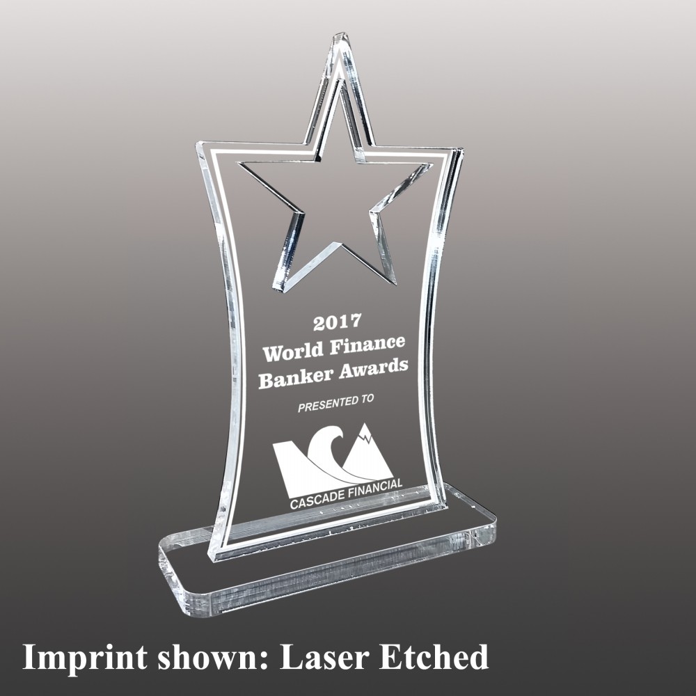 Custom Large Hollow Star Topped Etched Acrylic Award