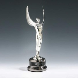 Winged Achievement on Black Nickel - Silver 16" with Logo  Winged Achievement on Black Nickel - Silver 16" with Logo