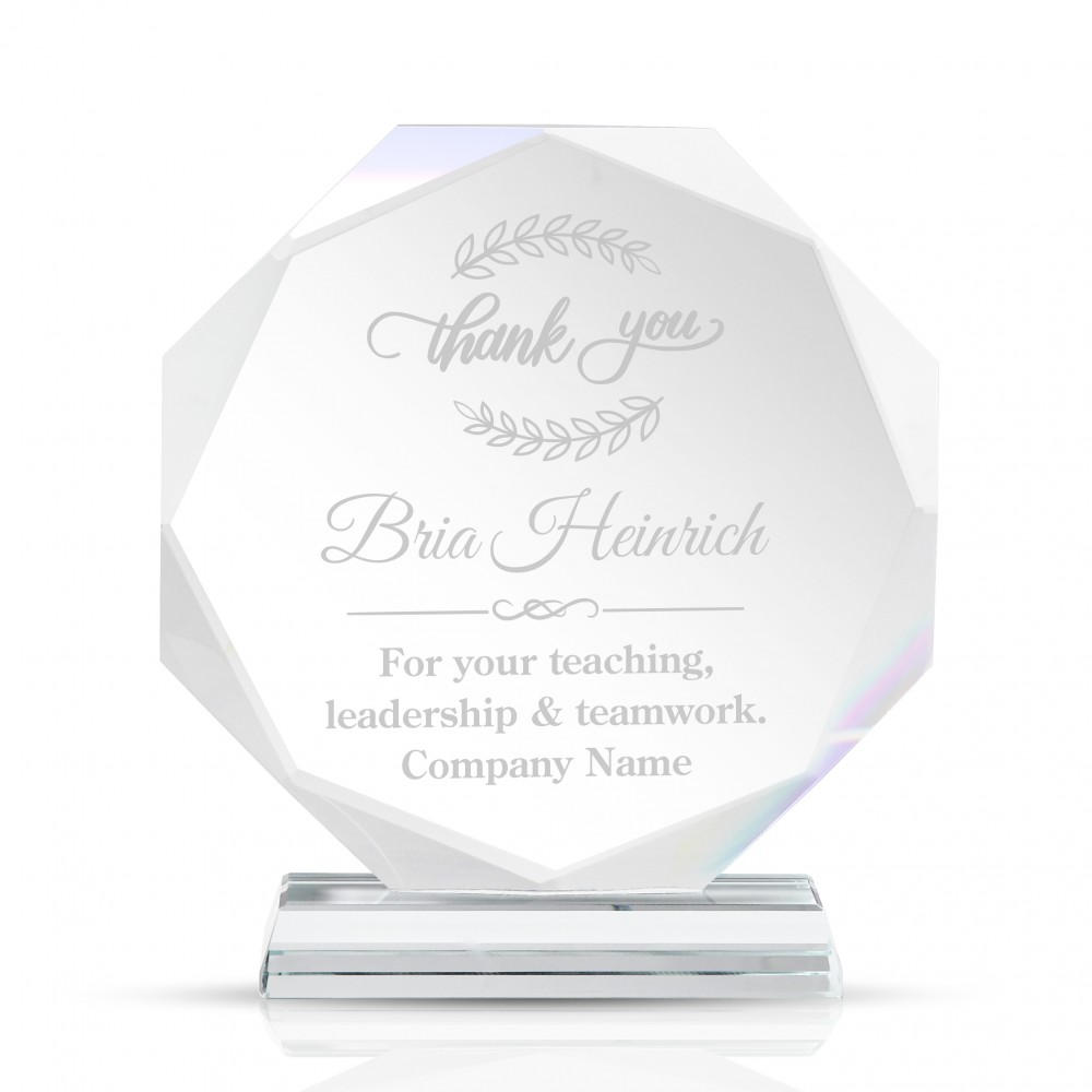 Customized Round Faceted Crystal Award With Clear Pedestal Base