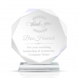 Customized Round Faceted Crystal Award With Clear Pedestal Base
