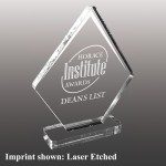 Small Diamond Shaped Etched Acrylic Award with Logo