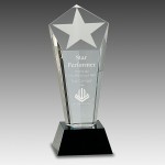Custom 8.75" Crystal Frosted Star Column on Black Pedestal Base