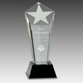 Custom 8.75" Crystal Frosted Star Column on Black Pedestal Base