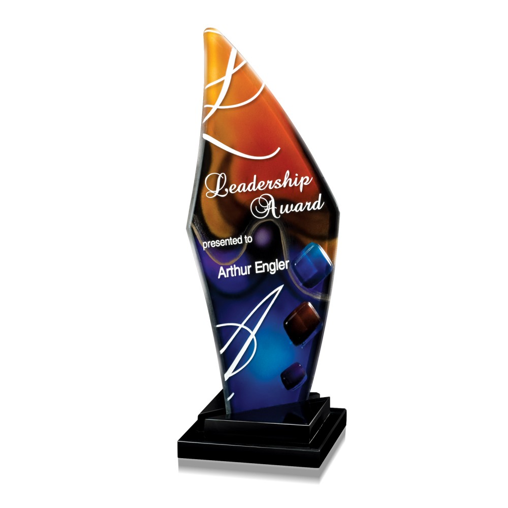 Slumped ArtGlass Pillar - Trilogy with Logo Slumped ArtGlass Pillar - Trilogy with Logo
