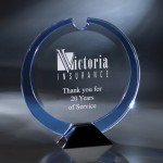 Laser-etched 7 3/4" Atlas Crystal Award w/Blue Accent
