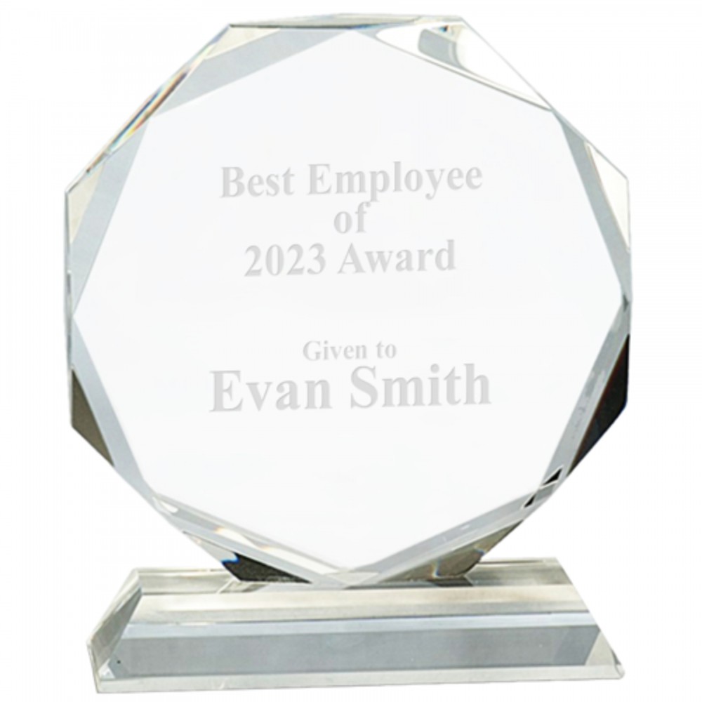 Crystal Octagon on Clear Pedestal Base Award with Logo Crystal Octagon on Clear Pedestal Base Award with Logo