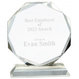 Crystal Octagon on Clear Pedestal Base Award with Logo