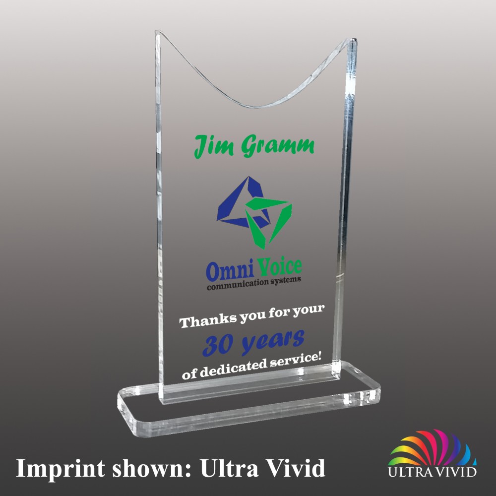 Small Ribbon Tail Shaped Ultra Vivid Acrylic Award with Logo