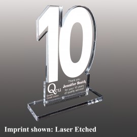 Number Ten Shaped Acrylic Awards - Laser Etched with Logo  Number Ten Shaped Acrylic Awards - Laser Etched with Logo