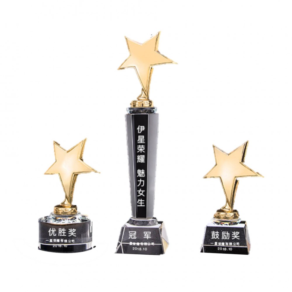Customized New Design Star Shape Award Gold-Plated Crystal Trophy