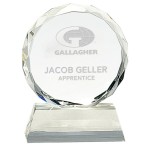 Customized Round Facet Crystal on Clear Pedestal Base Award
