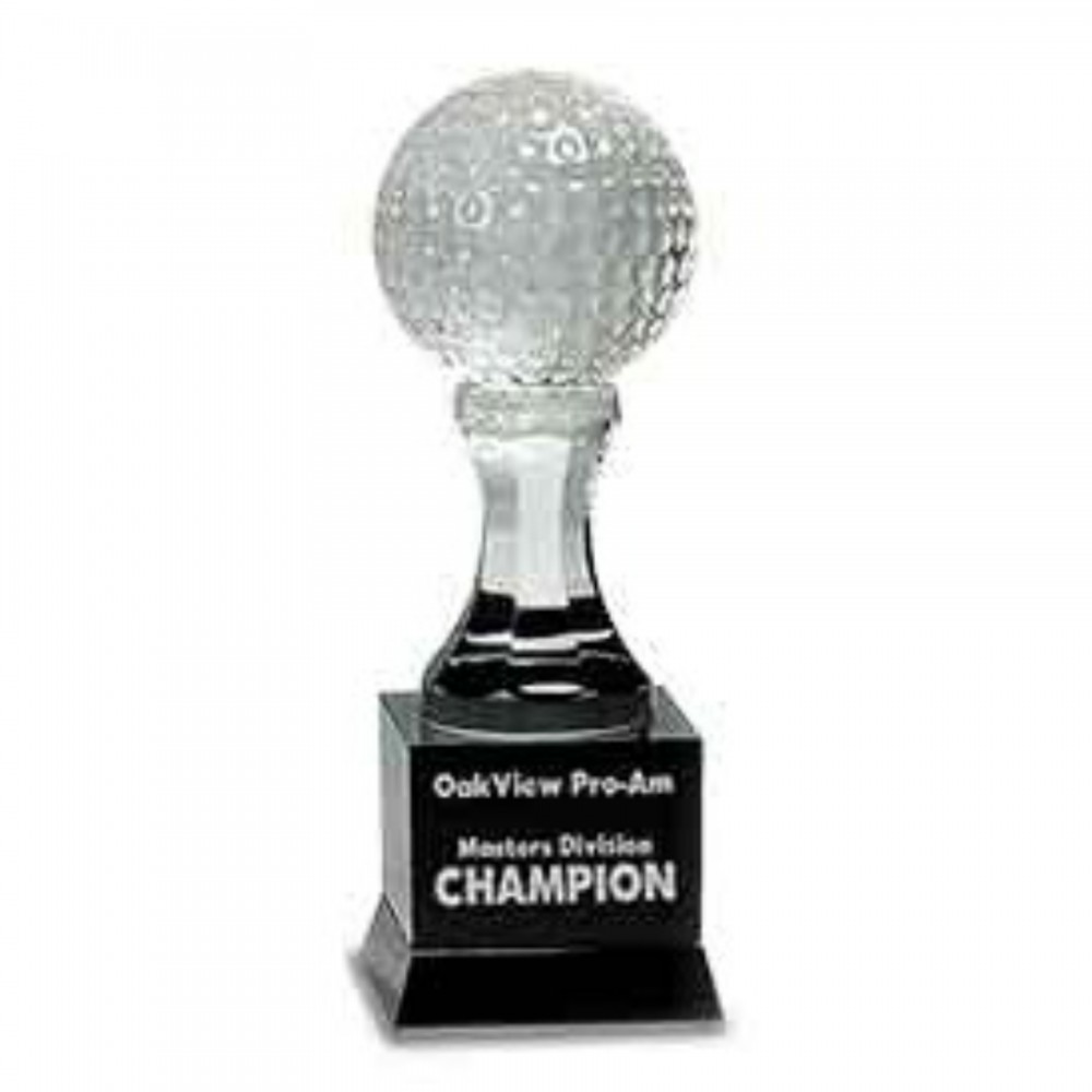 Promotional 9" Crystal Golf Ball on Black Pedestal Base Award Promotional 9" Crystal Golf Ball on Black Pedestal Base Award
