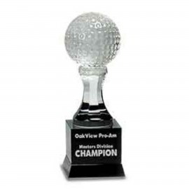 Promotional 9" Crystal Golf Ball on Black Pedestal Base Award