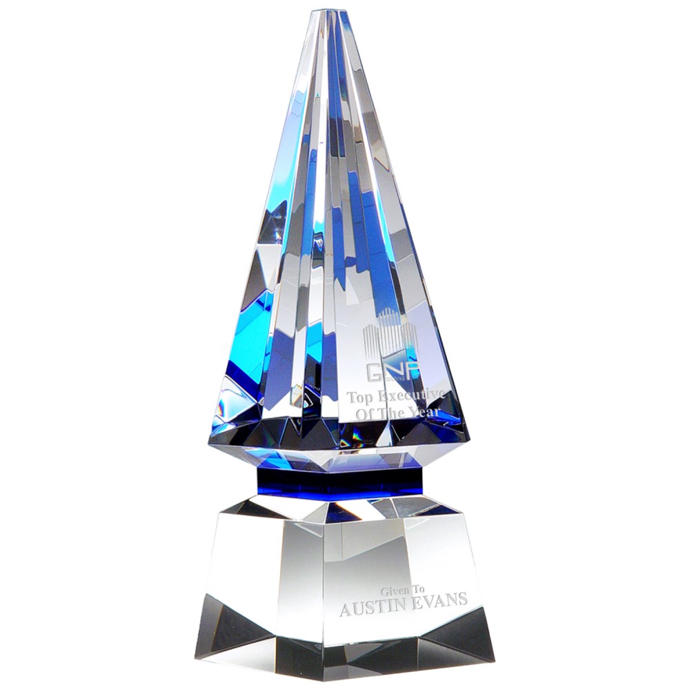 Blue Spire Crystal Award with Logo