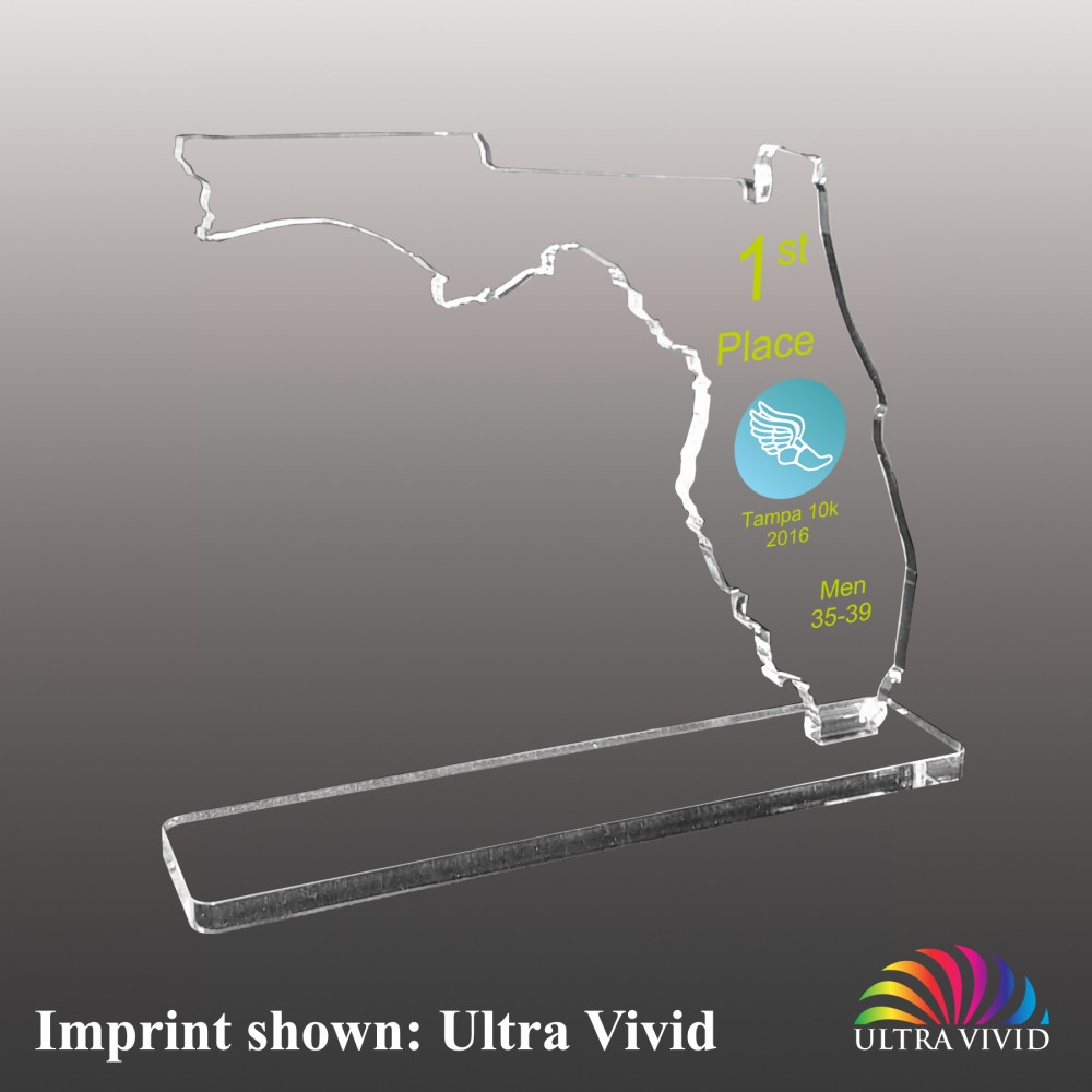 Large Florida Shaped Ultra Vivid Acrylic Award with Logo