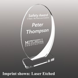 Medium Vertical Oval Shaped Etched Acrylic Award with Logo  Medium Vertical Oval Shaped Etched Acrylic Award with Logo