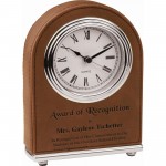 5 1/2" Dark Brown Laser engraved Leatherette Arch Desk Clock Laser-etched