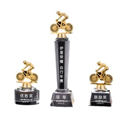 Customized Creative Gold-Plated Cyclist Trophy With Crystal Base