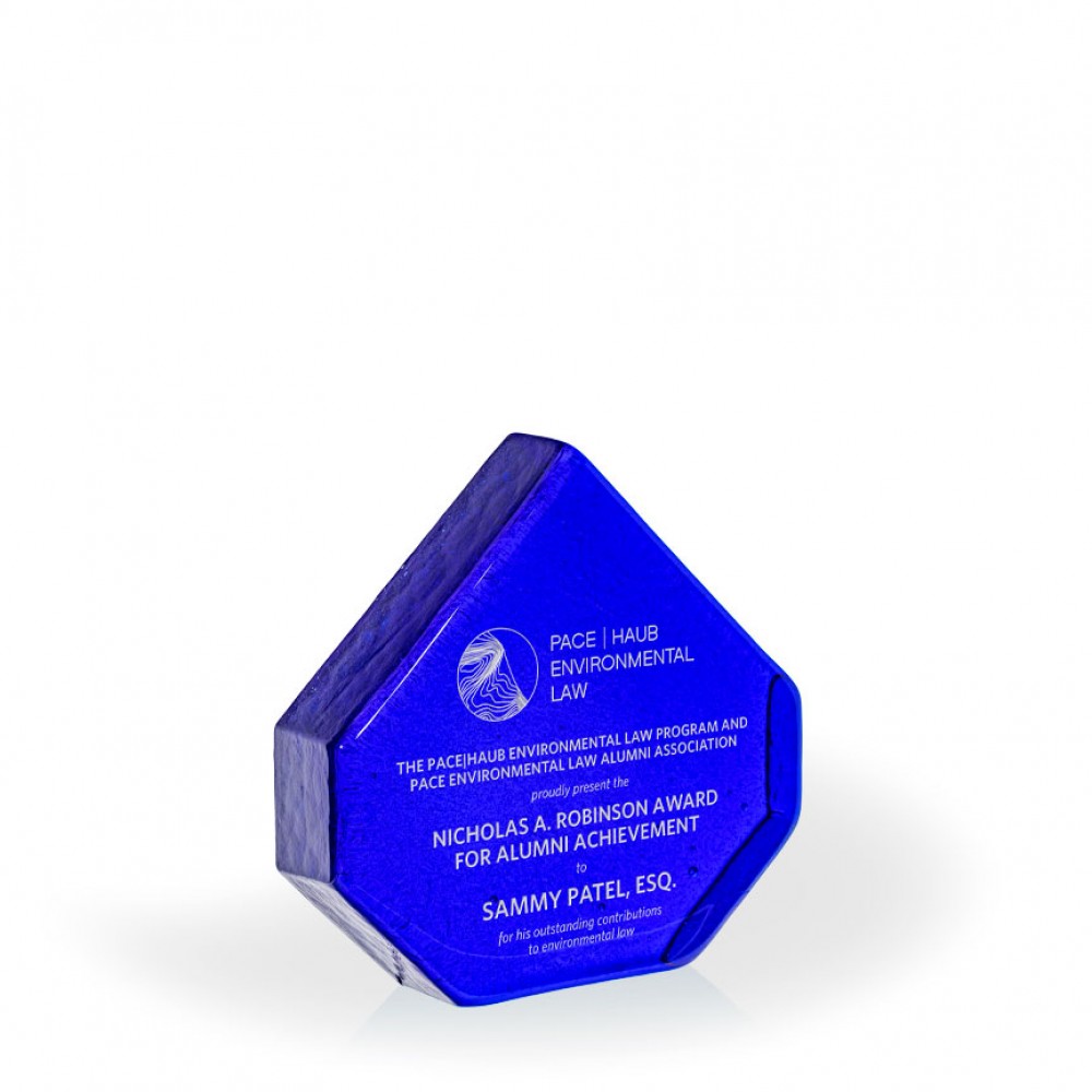 Shawfair Cobalt Pinnacle Recycled Glass Award, 6" with Logo
