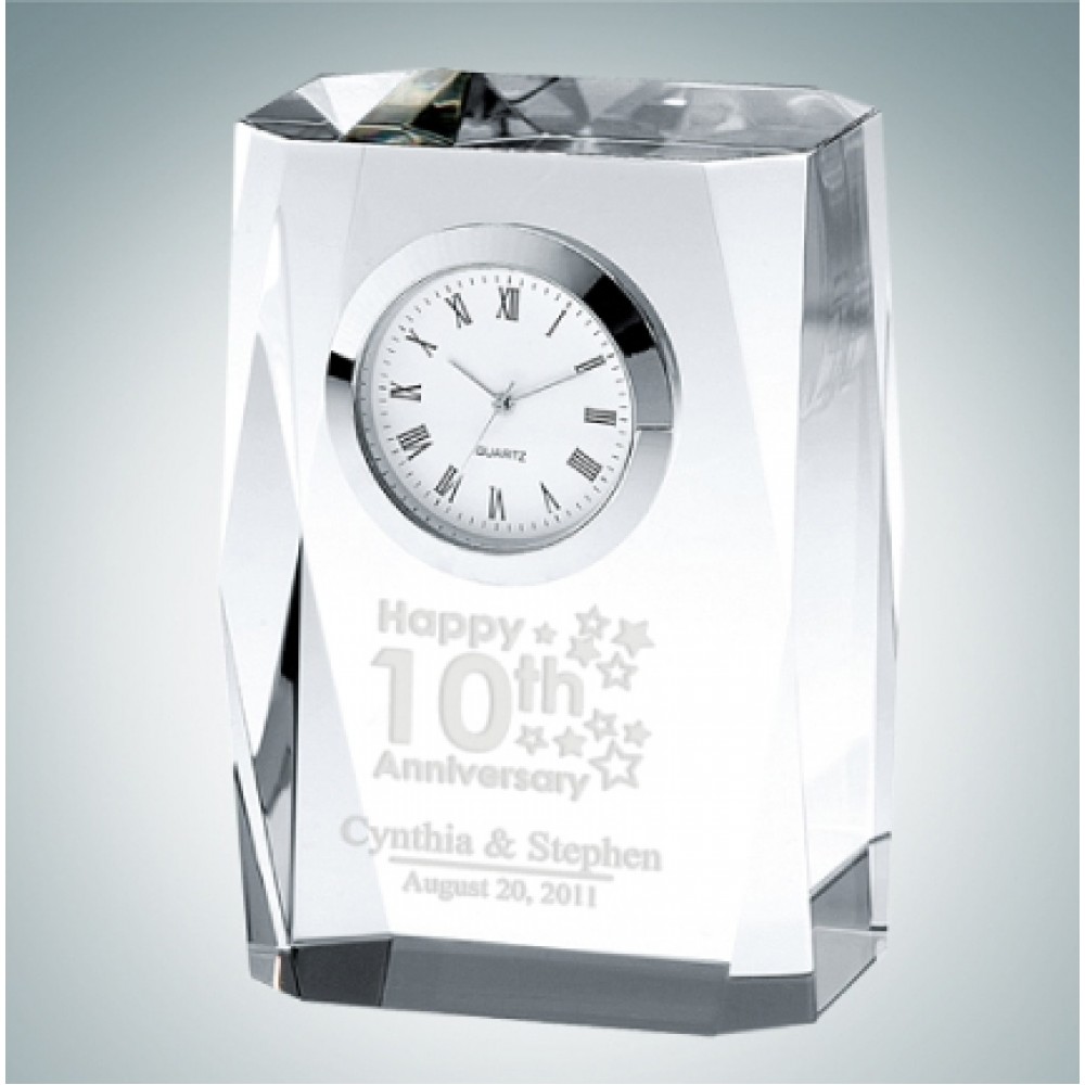 Custom Etched Beveled Column Optical Crystal Clock Custom Etched Beveled Column Optical Crystal Clock